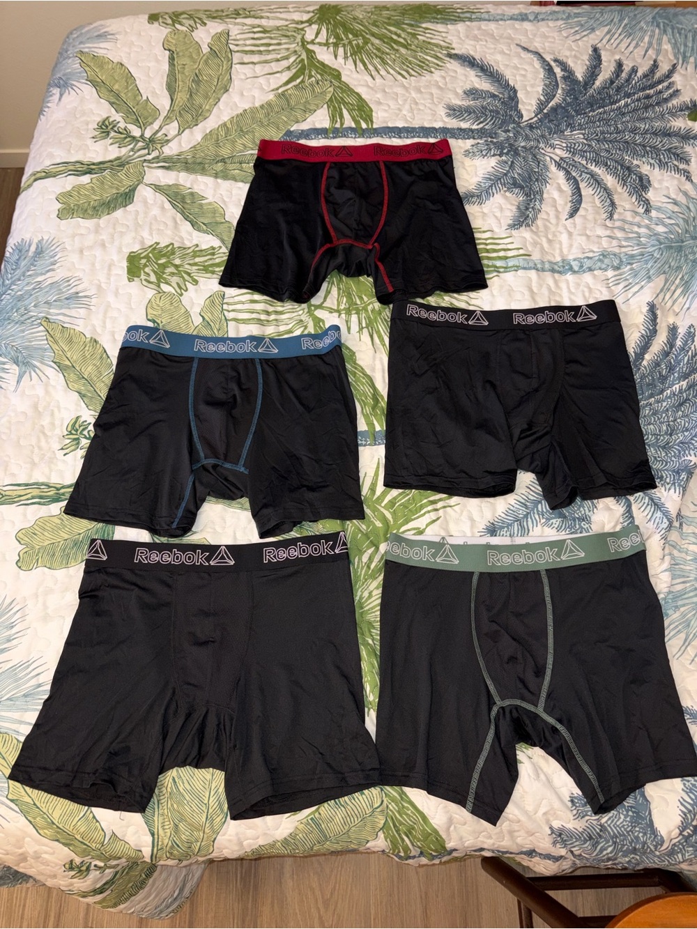 Reebok Men’s Black Boxer Briefs with Multicolor Waistbands 5 pack New
